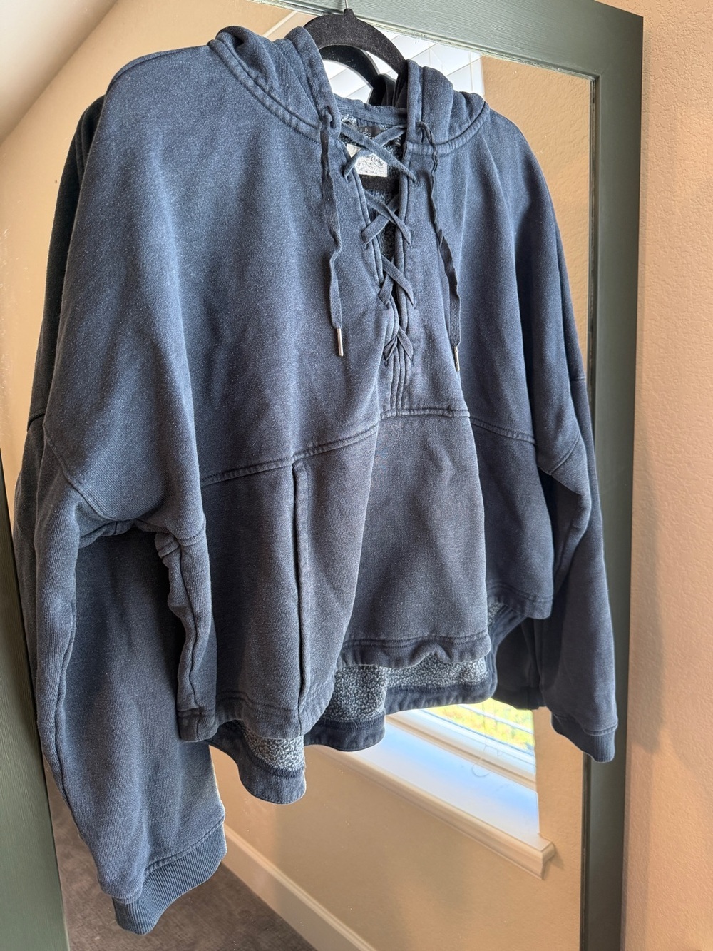 Prana Lace-Up V-Neck Hooded Sweater - Navy